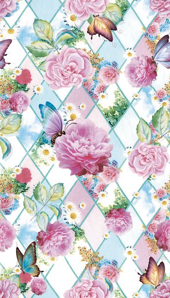 743385-格子小清新蝴蝶花卉时尚女装