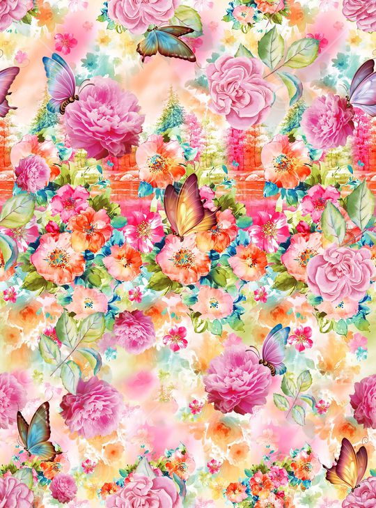 手绘中国风繁花似锦时尚华亿平台印花华亿平台图片