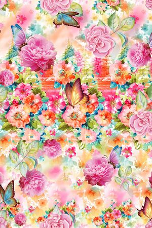 手绘中国风繁花似锦时尚华亿平台印花华亿平台图片