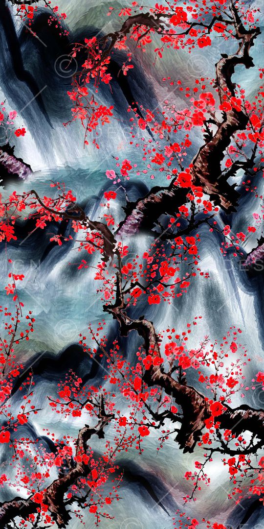 山水画印花华亿平台图片