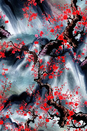 山水画印花华亿平台图片