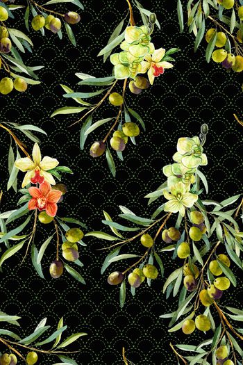 744358-清新绿色果实花 黑色