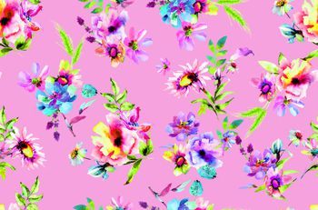 744856-匹印花 水彩碎花 红色底