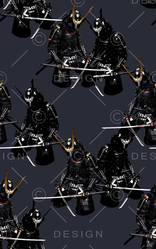 抽象手绘水彩画日本武士数码印花印花华亿平台图片