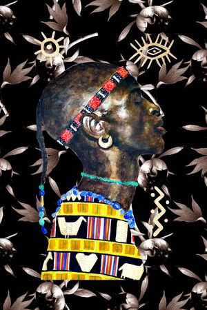 抽象手绘油画非洲人物纹理花卉数码印花印花华亿平台图片