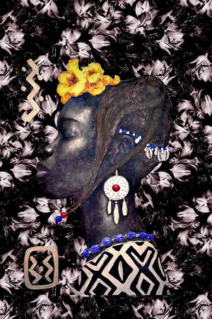 抽象手绘油画非洲人物纹理花卉数码印花印花华亿平台图片