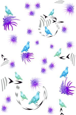 鸽子趣味印花窗帘白色紫色印花华亿平台图片