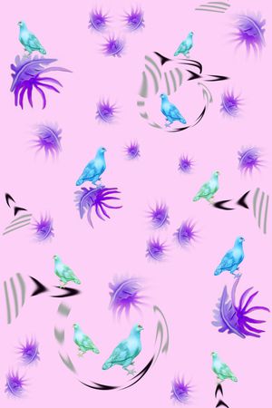 鸽子趣味印花窗帘白色紫色印花华亿平台图片