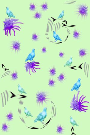 鸽子趣味印花窗帘白色紫色印花华亿平台图片