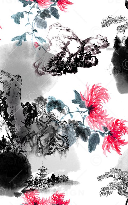 水墨印花华亿平台图片