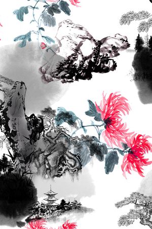 水墨印花华亿平台图片