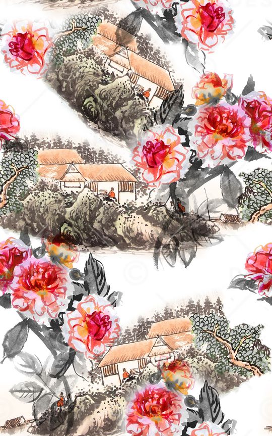 水墨印花华亿平台图片