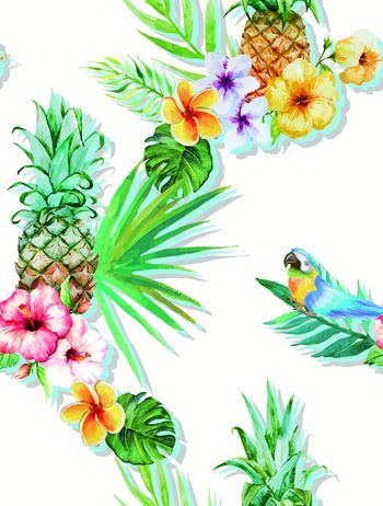 746540-清新菠萝与花鸟叠影