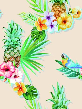 746542-清新绿色果实花 米色底