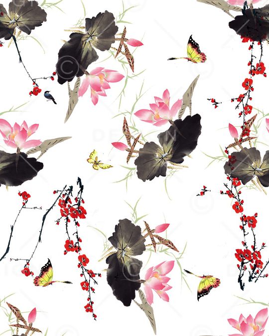 中国风国画水墨写意花卉印花华亿平台图片