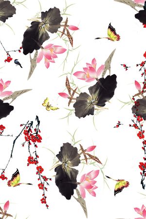 中国风国画水墨写意花卉印花华亿平台图片