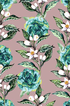 抽象手绘水彩画植物花卉数码印花印花华亿平台图片