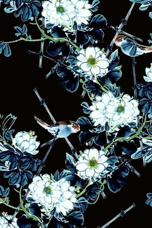 花鸟印花华亿平台图片