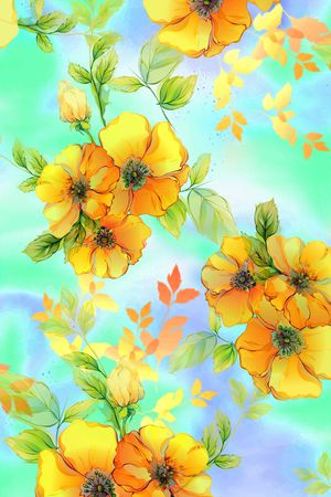 水彩花卉印花华亿平台图片