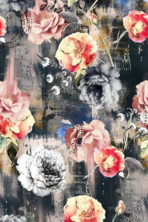 抽象玫瑰花卉印花华亿平台图片