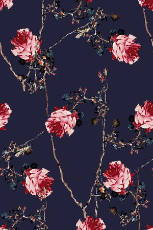 抽象手绘水墨画植物花卉牡丹花数码印花印花华亿平台图片