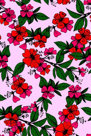 749411-手绘 抽象 实色 绿叶 玫瑰 花朵