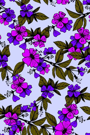 749413-手绘 抽象 实色 绿叶 玫瑰 花朵