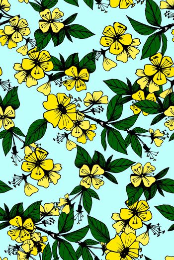 749414-手绘 抽象 实色 绿叶 玫瑰 花朵