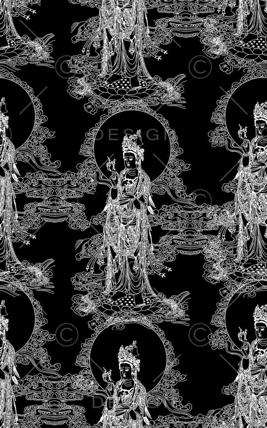 抽象手绘几何观音娘娘数码印花印花华亿平台图片