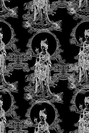 抽象手绘几何观音娘娘数码印花印花华亿平台图片