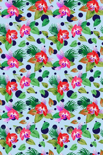 749697-波点花卉棕榈叶--2