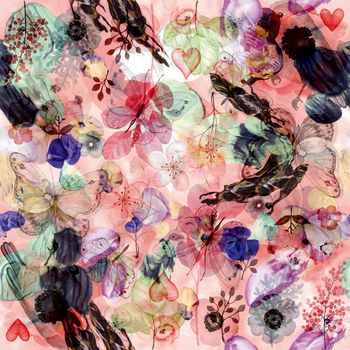 中国风水彩水墨繁花印花华亿平台图片