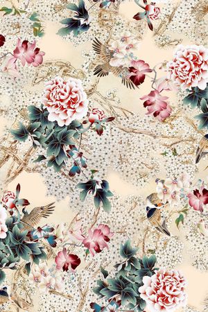 工笔花卉印花华亿平台图片