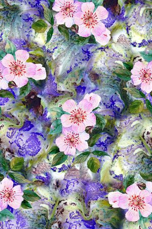 抽象手绘水彩画植物花卉菊花数码印花印花华亿平台图片