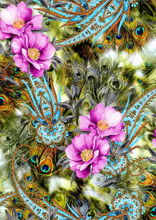 孔雀羽毛印花华亿平台图片