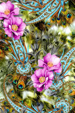 孔雀羽毛印花华亿平台图片