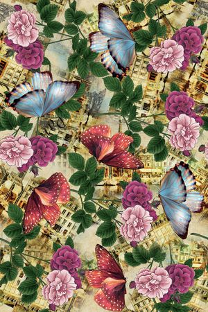 蝴蝶花卉印花华亿平台图片