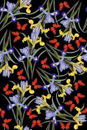 蝴蝶花卉印花华亿平台图片