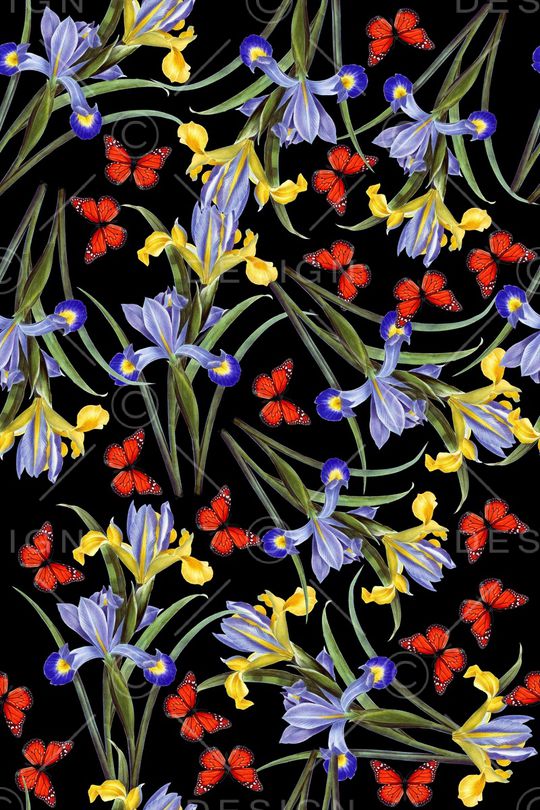 蝴蝶花卉印花华亿平台图片