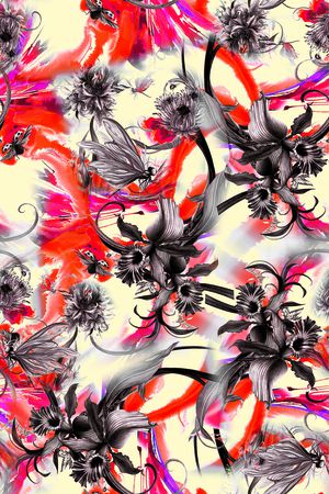 笔刷花卉印花华亿平台图片