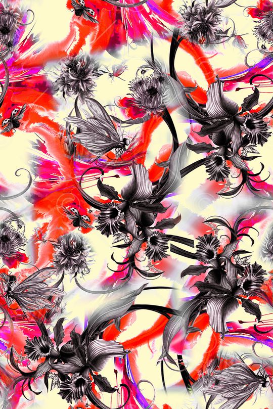 笔刷花卉印花华亿平台图片