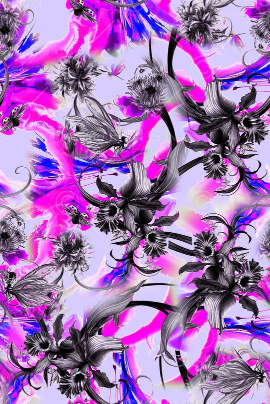 笔刷花卉印花华亿平台图片