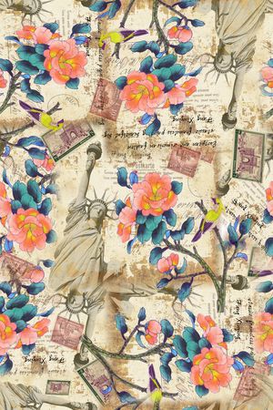 手绘花卉印花华亿平台图片