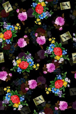 手绘花卉印花华亿平台图片