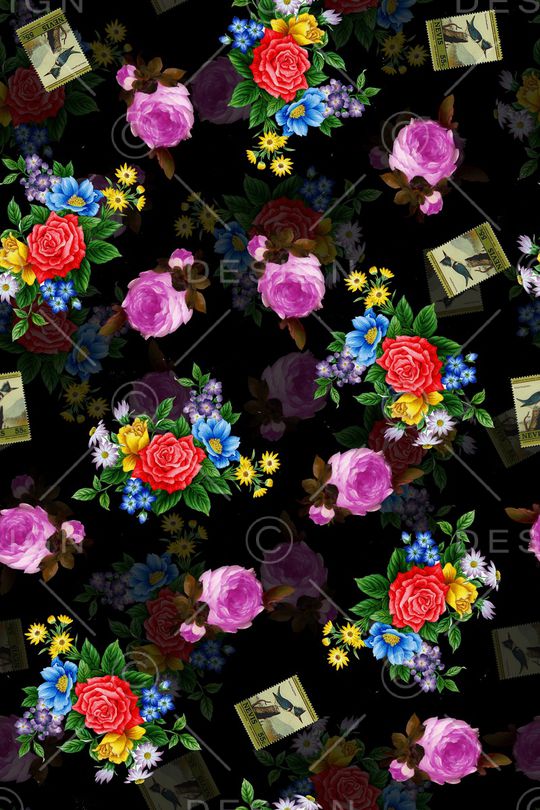 手绘花卉印花华亿平台图片