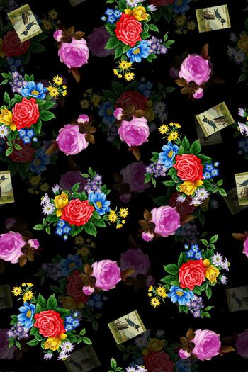 手绘花卉印花华亿平台图片