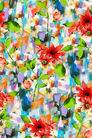 抽象手绘水彩画植物花卉数码印花印花华亿平台图片