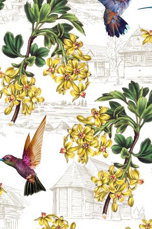 田园风农庄印花华亿平台图片