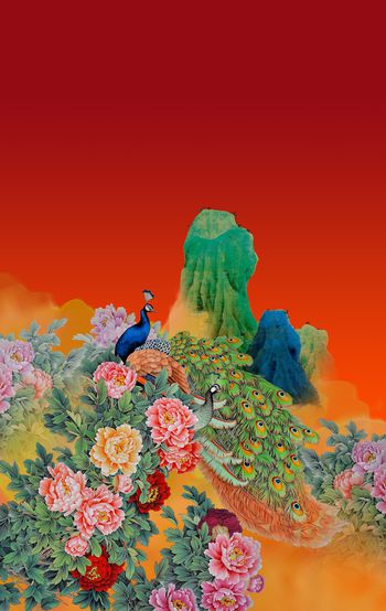 756773-中国风孔雀翎羽牡丹