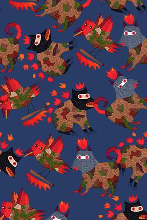 抽象手绘手工绣花抽象动物纹理数码印花印花华亿平台图片